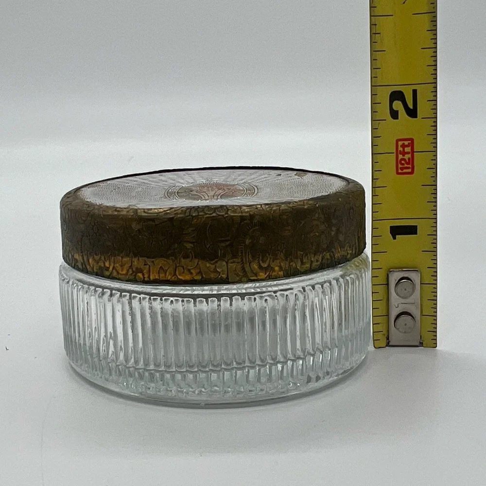 Vintage Art Deco Glass Decorative Vanity Powder Dresser Cosmetic Jar Fancy Lid